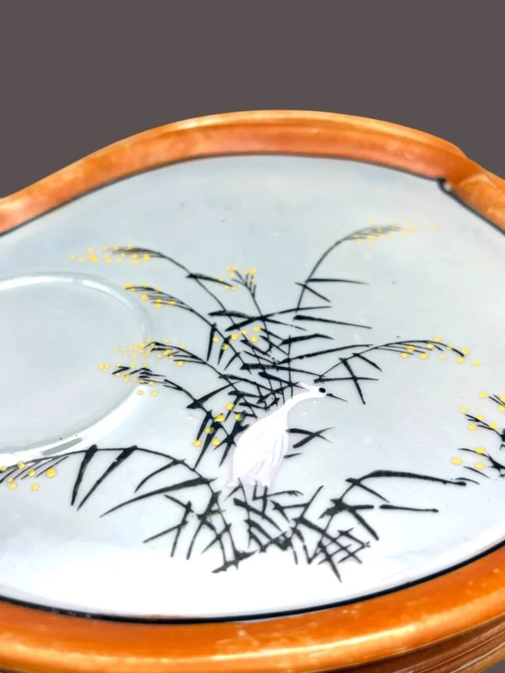Vintage Gold Castle Chikusa Lusterware Crane Appetizer Plate Japan 7.75”